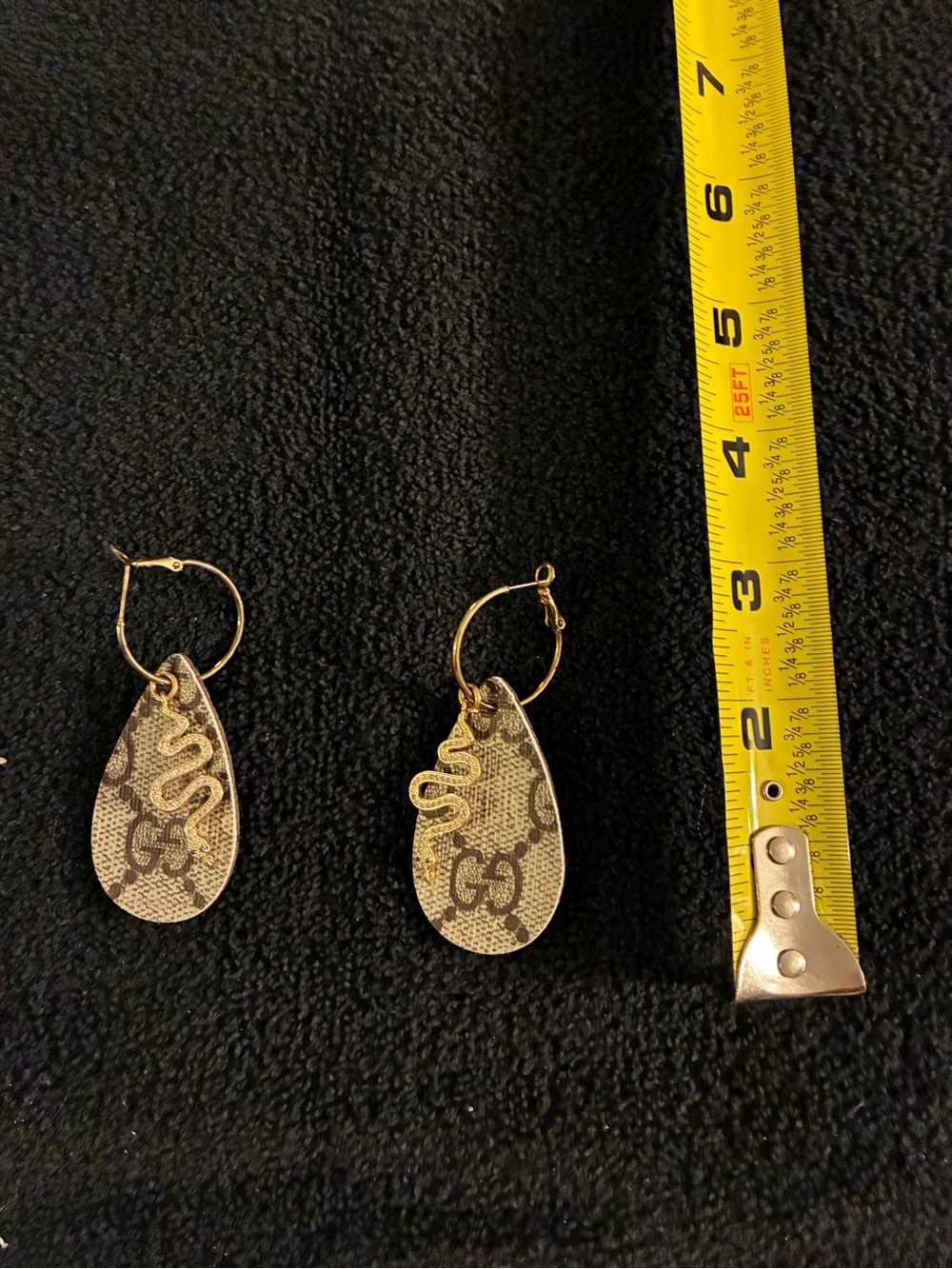 Designer-Inspired Gold Snake Teardrop Hoop Earrings - Beige Pattern